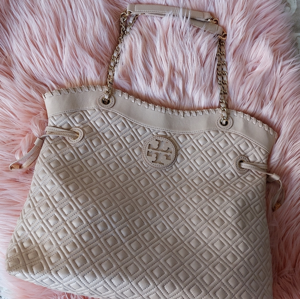 Tory Burch Vintage Marion Quilted Slouchy Tote/Shoulder Blush Pink
